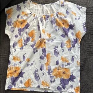 Floral Print Women's Top - White, Purple, and Orange